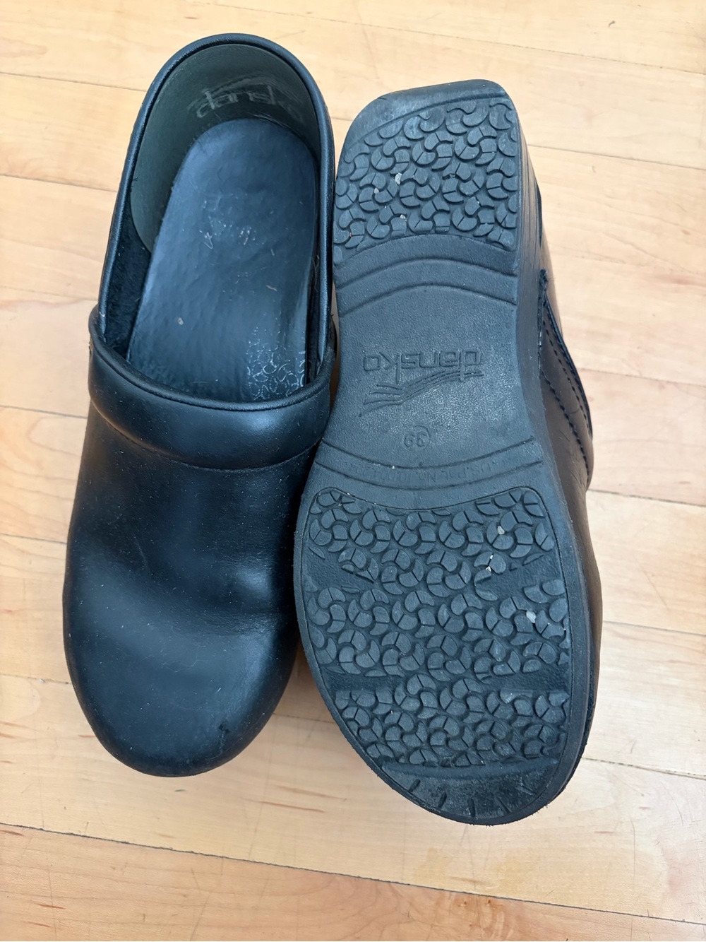 Dansko Black Leather Women's Slip-On Clogs